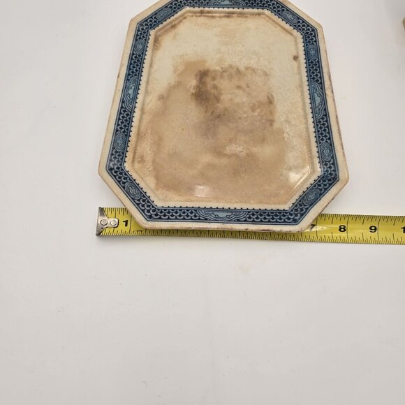 Vintage Ceramic Cheese Dish/ Butter Dish Floral Bird Design Blue Lined England - Picture 10 of 13